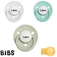 Bibs de Lux sutter med navn (White, Sage, Mint) Runde Latex str.2, 3 pack